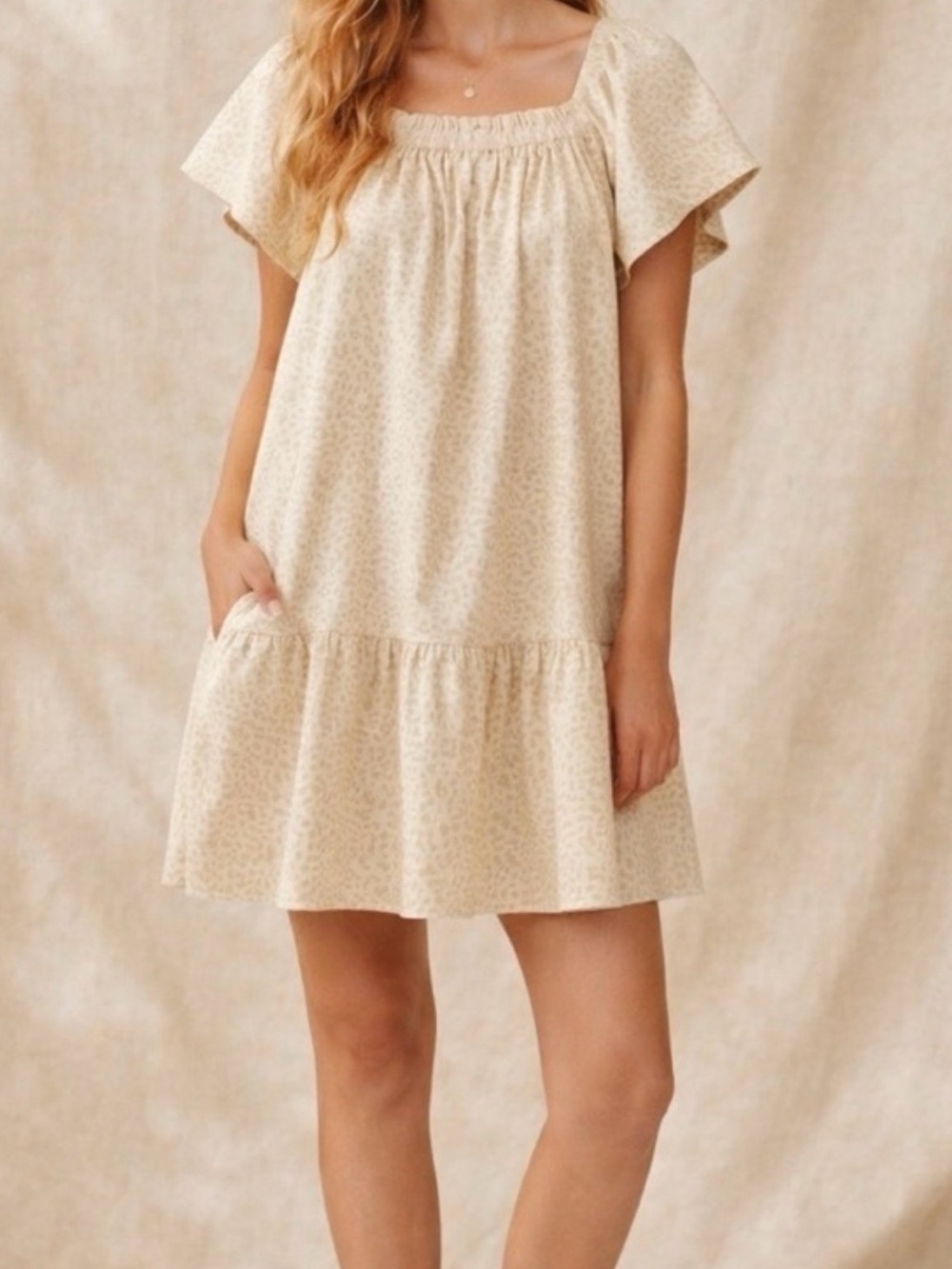 Gap Cream Animal Print Square-Neck Ruffle Dress